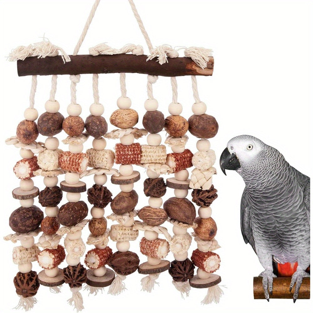 DECOHS Natural Wooden Parrot Chew Toy With Dispenser