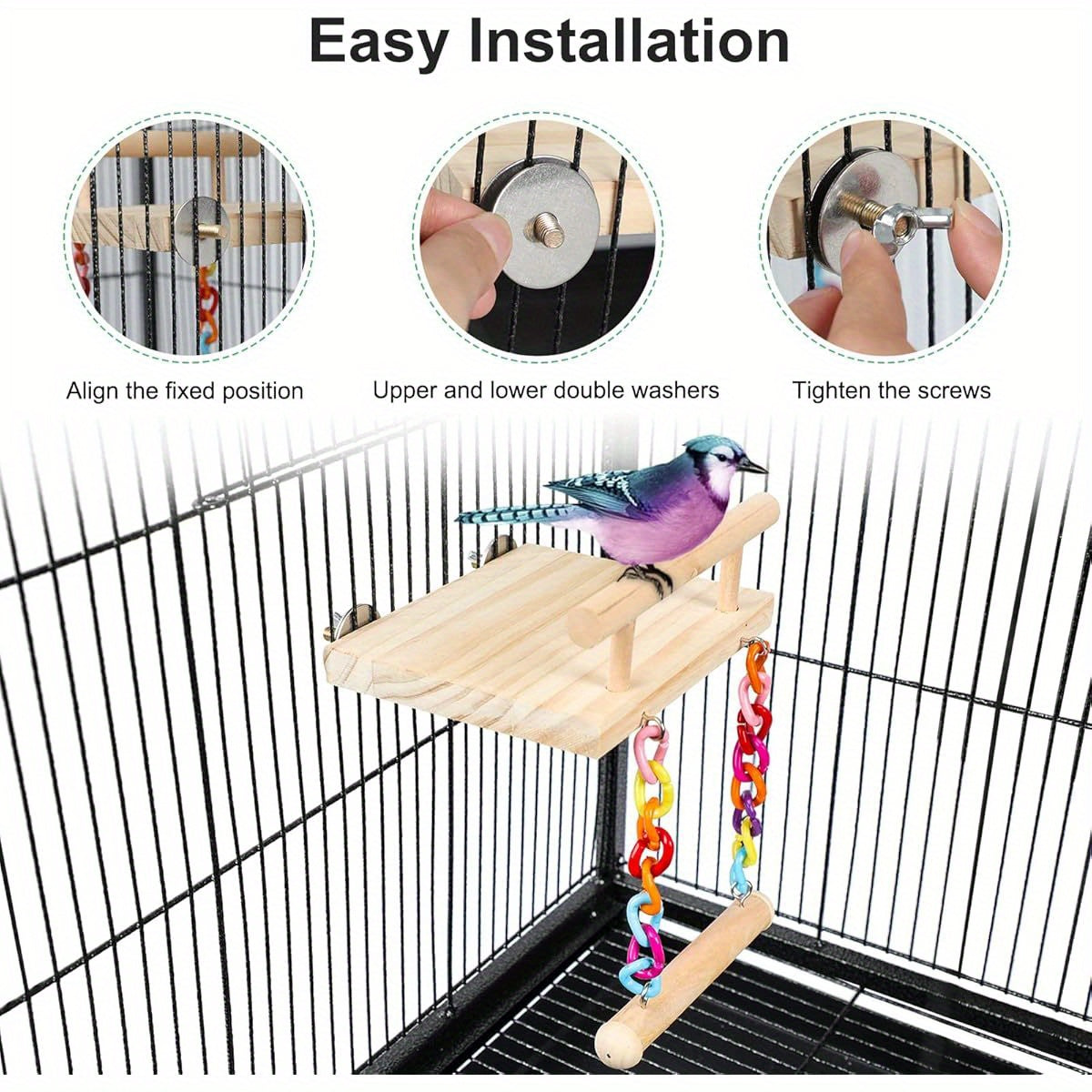 Bird Perches Cage Toys Parrot Wooden Platform Play Gym Exercise Stand with Acrylic Wood Swing Ferris Wheel Chewing for Green Cheeks Baby Lovebird Chinchilla Hamster Budgie