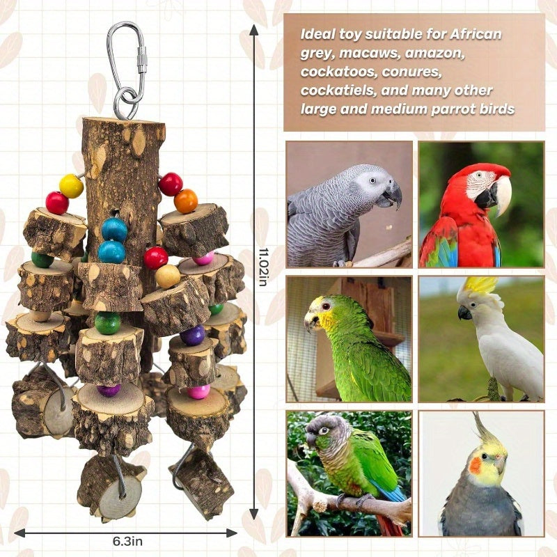 Natural Wood Parrot Chew Toy Blocks Interlocking Enrichment