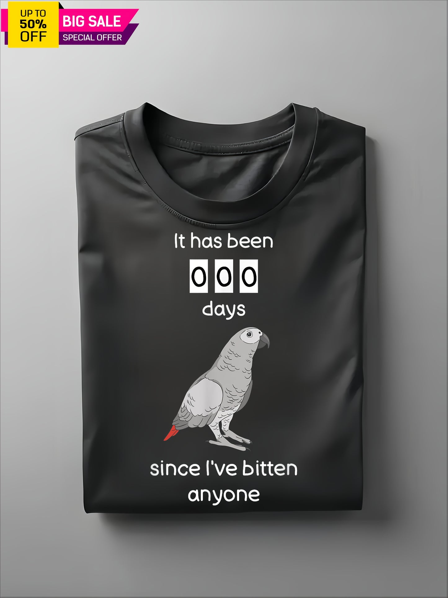 Humorous African Grey Parrot T-Shirt for Men 100% Cotton