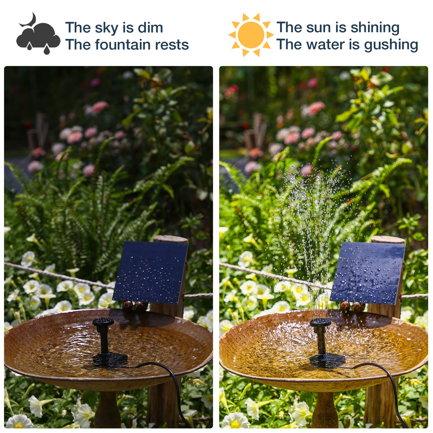 AISITIN 1.5W 2.5W 3.5W Solar Water Pump Kit Outdoor Solar Powered Fountain Pump with 6 Nozzles for Bird Bath Ponds Garden Fish Tank Eco-Friendly DIY Water Feature for Home and Backyard