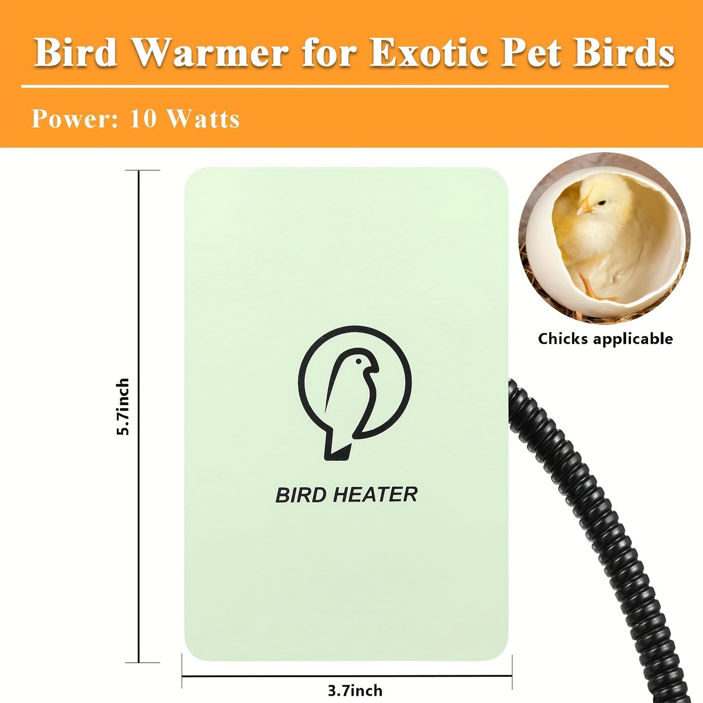 Easy Install 10W Bird Heater for Cage Cozy Snuggle Up Warmer for African Greys Parakeets Parrots Aluminum Alloy US Plug 110-130V Ideal Winter Gift for Exotic Pet Birds