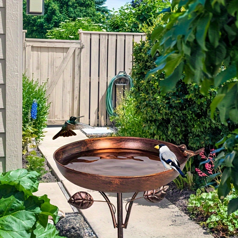 Garden Metal Bird Bath 12 Inch Bowl with 5 Prong Base Stake Vintage Outdoor Cast Iron Birdbath Standing Bird Feeder