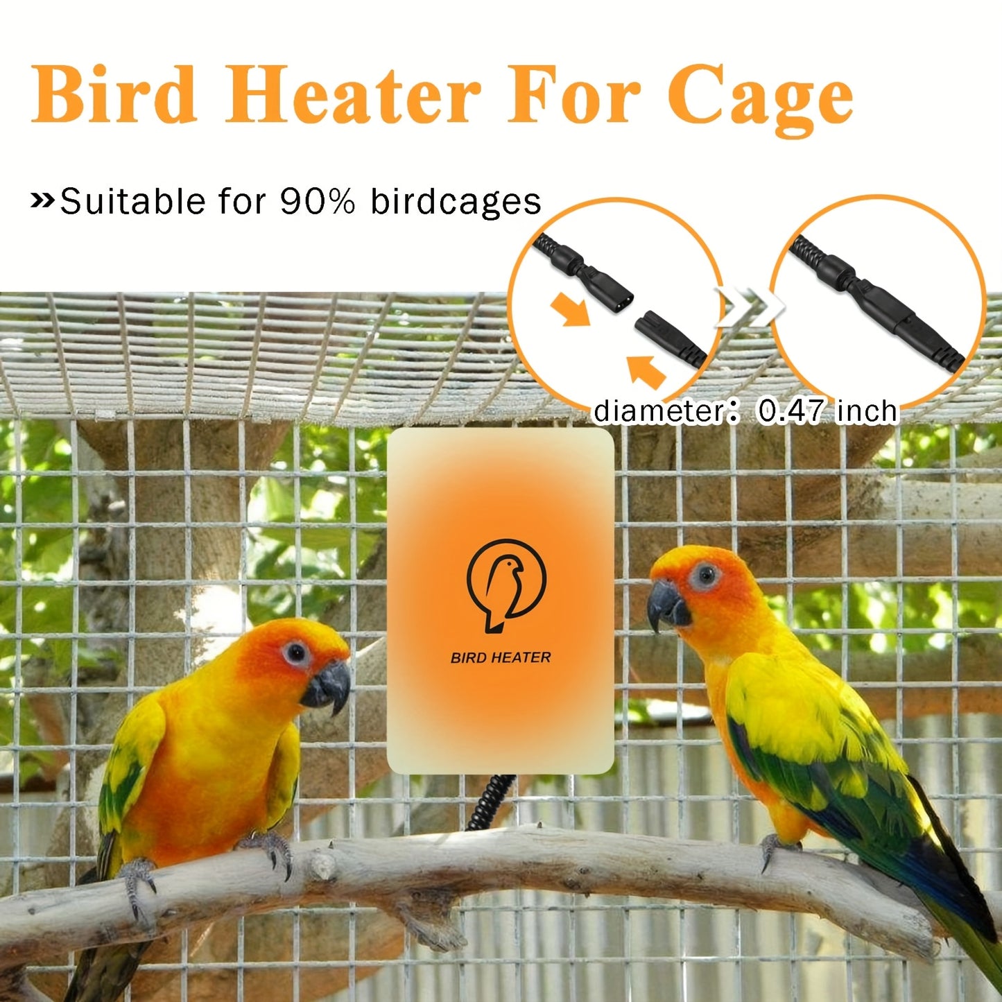 Easy Install 10W Bird Heater for Cage Cozy Snuggle Up Warmer for African Greys Parakeets Parrots Aluminum Alloy US Plug 110-130V Ideal Winter Gift for Exotic Pet Birds