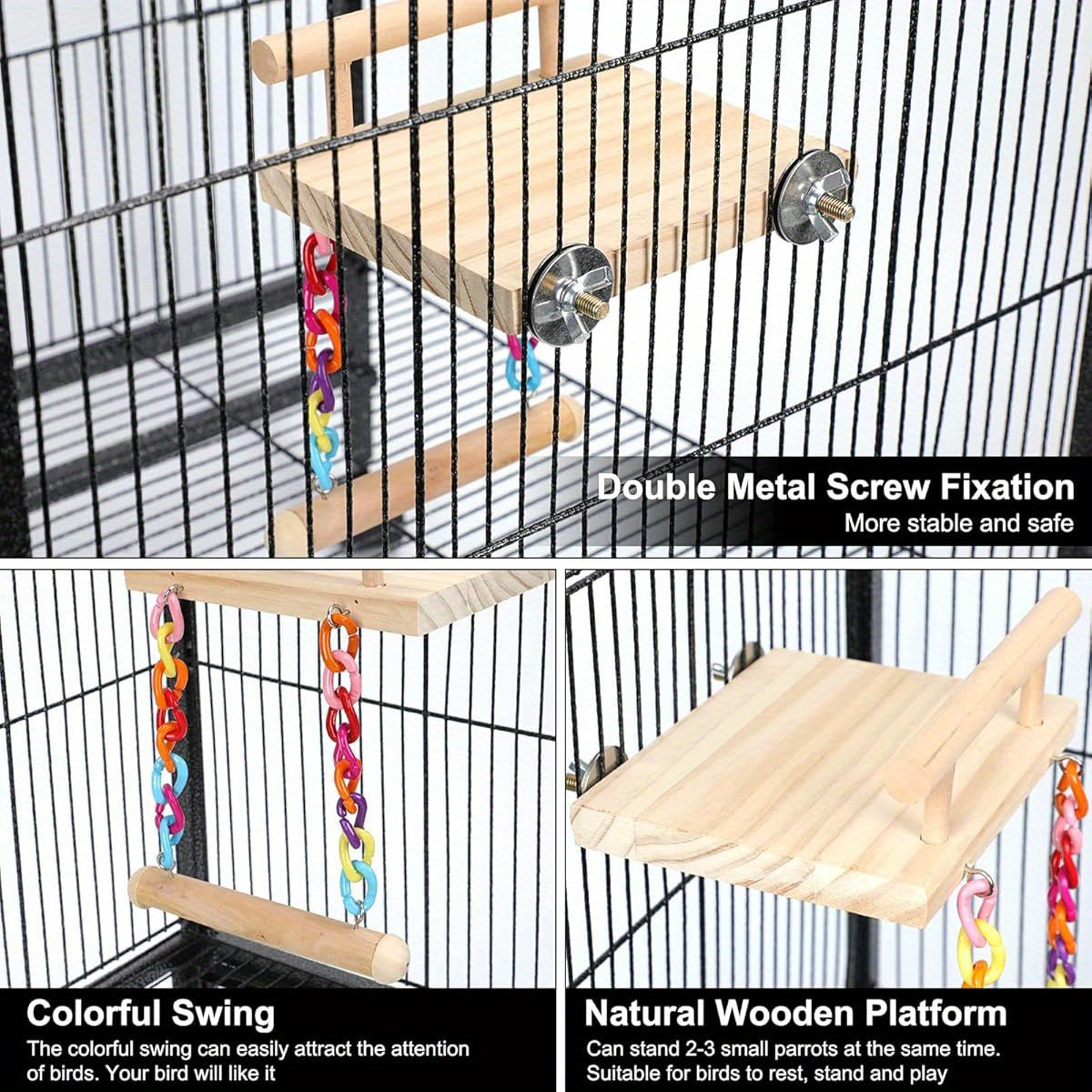 Bird Perches Cage Toys Parrot Wooden Platform Play Gym Exercise Stand with Acrylic Wood Swing Ferris Wheel Chewing for Green Cheeks Baby Lovebird Chinchilla Hamster Budgie