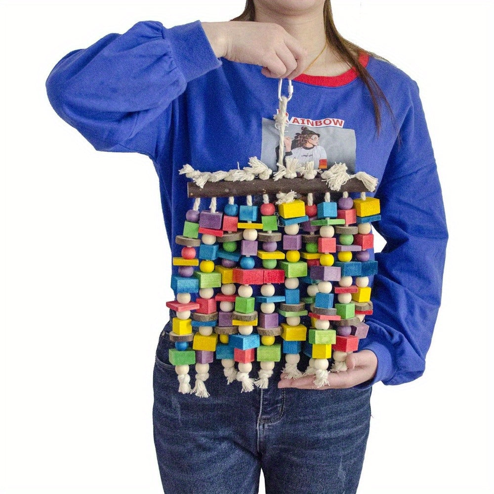 Deloky Large Multicolored Natural Wooden Bird Toy for Large Macaws Cockatoos African Grey and Variety of Parrots 15.7 Inch X 9.8 Inch