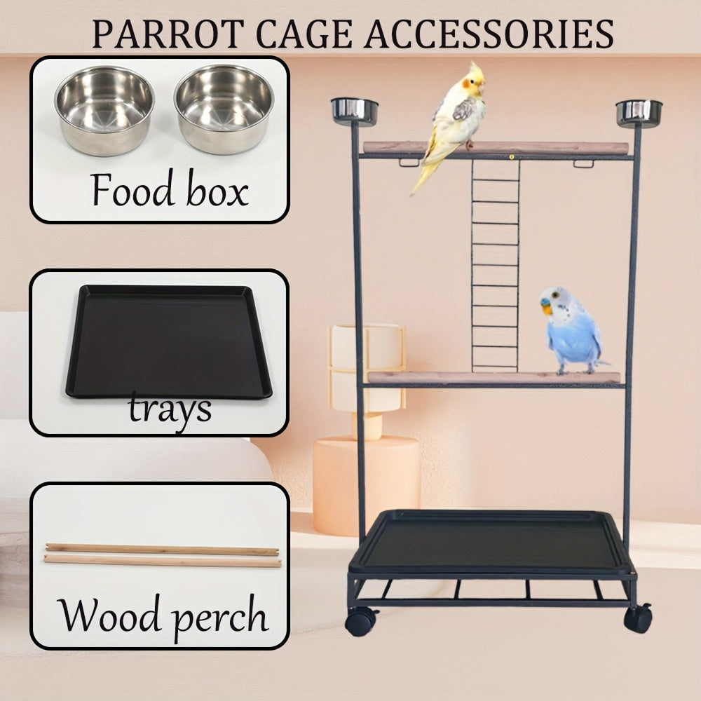 SINOPET Large Wrought Steel Bird Perch Stand 360 Degree Rotating Sturdy Metal Cage with Climbing Ladder and Feeding Station for Medium to Large Parrots Indoor Outdoor Use