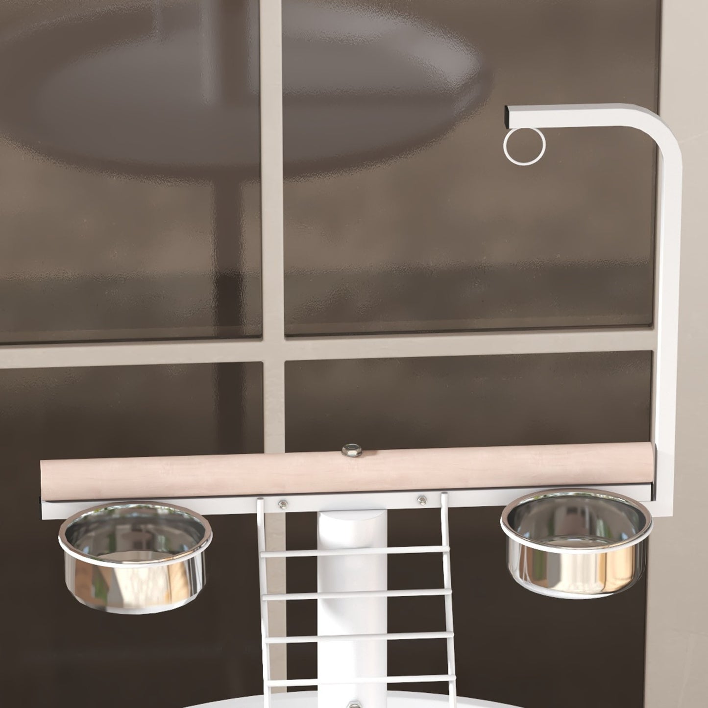 PawHut Bird Stand Parrot Stand with Wheels Perches Stainless Steel Feed Bowls Round Tray Bird Play Stand for Indoor Outdoor White
