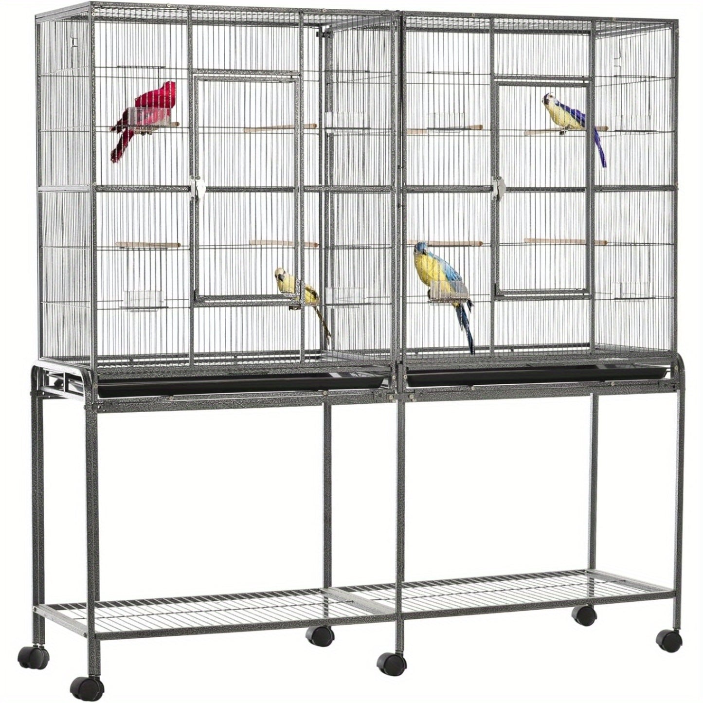 PawHut 65 Inch Double Rolling Metal Bird Cage Feeder