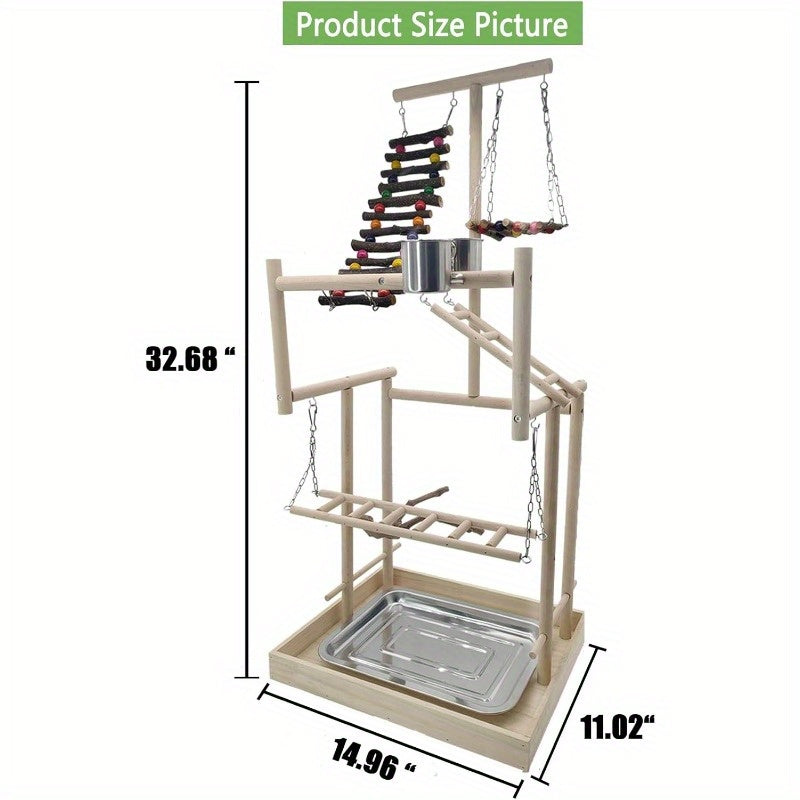 4-Tier Large Bird Playground 32" H Natural Wood Parrot Playstand