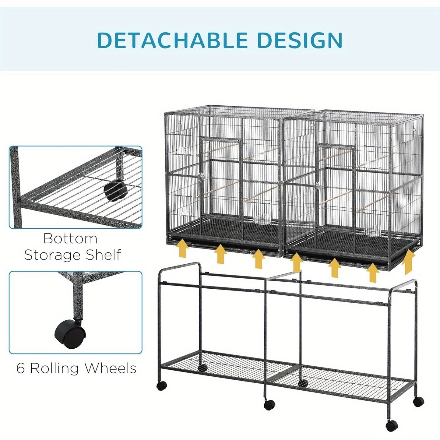 PawHut 65 Inch Double Rolling Metal Bird Cage Feeder