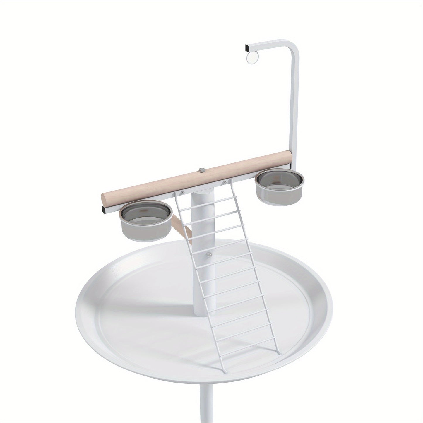 PawHut Bird Stand Parrot Stand with Wheels Perches Stainless Steel Feed Bowls Round Tray Bird Play Stand for Indoor Outdoor White