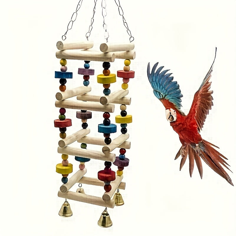 Wooden Parrot Ladder Swing Toy With Bell