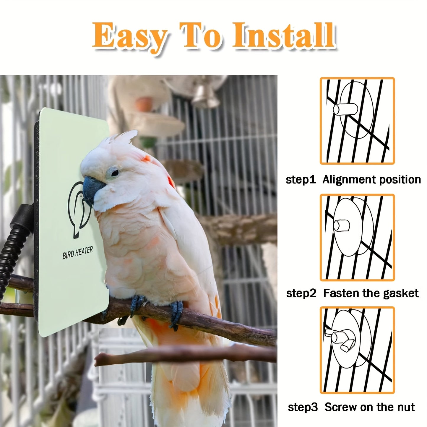 Easy Install 10W Bird Heater for Cage Cozy Snuggle Up Warmer for African Greys Parakeets Parrots Aluminum Alloy US Plug 110-130V Ideal Winter Gift for Exotic Pet Birds