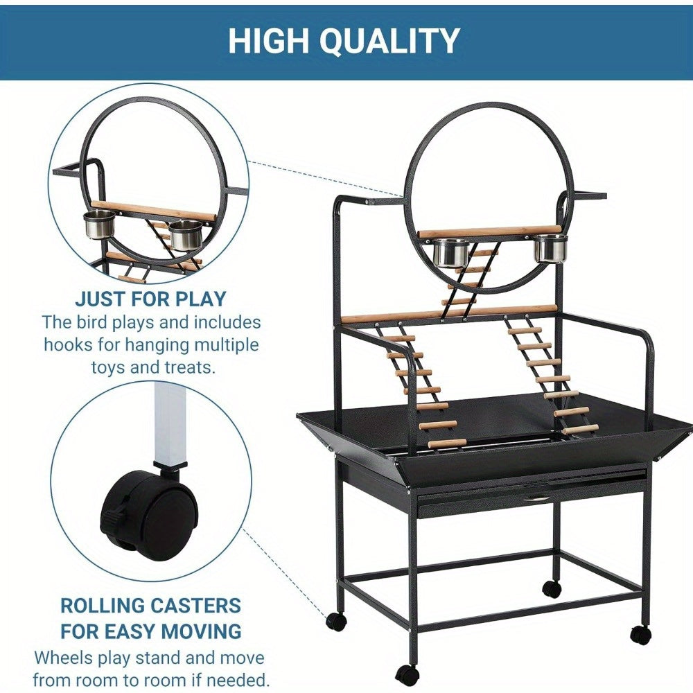 MERXENG Parrot Playstand With Wheels Heavy Duty Center