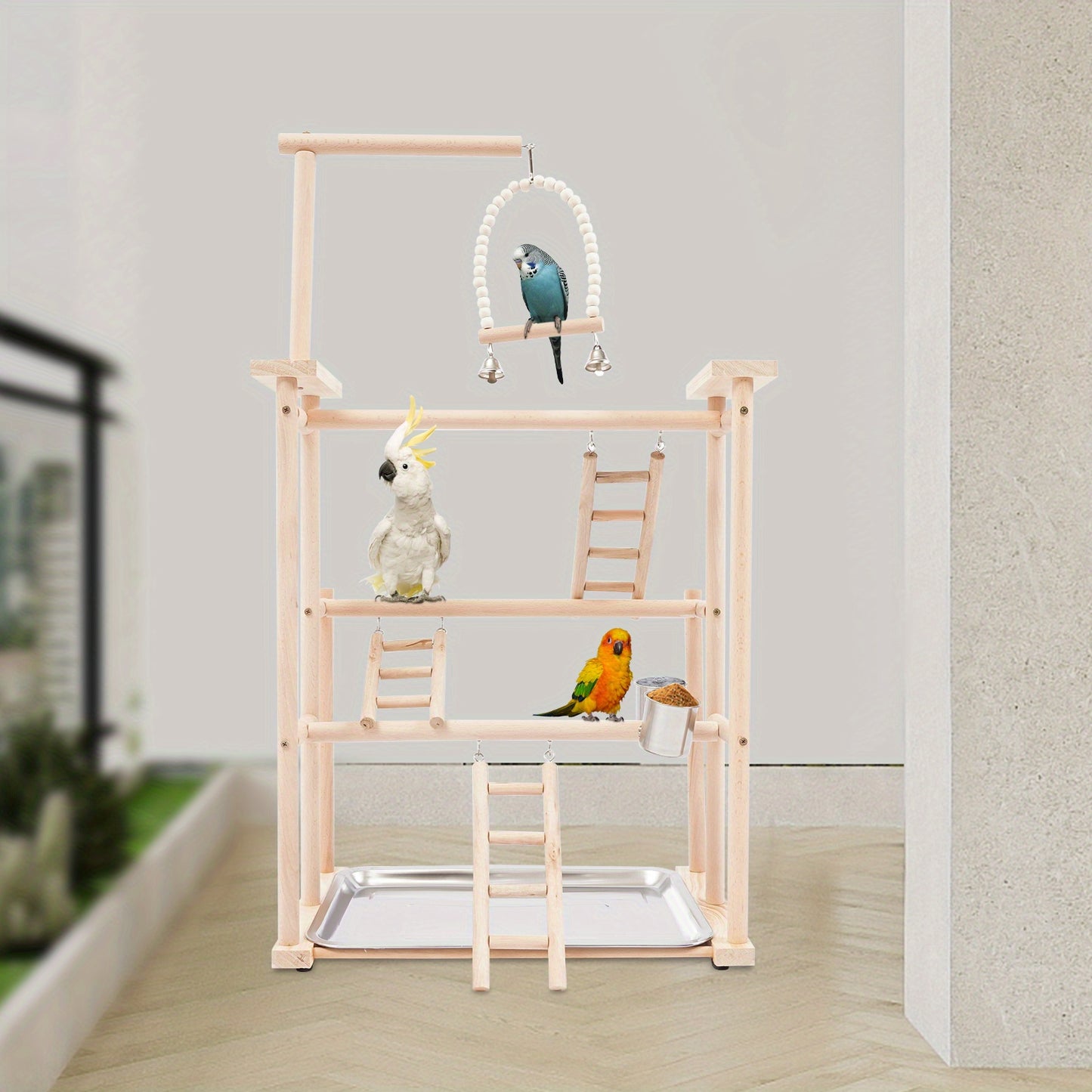 OUKANING Three Tier Bird Playstand Parrot Perch Gym