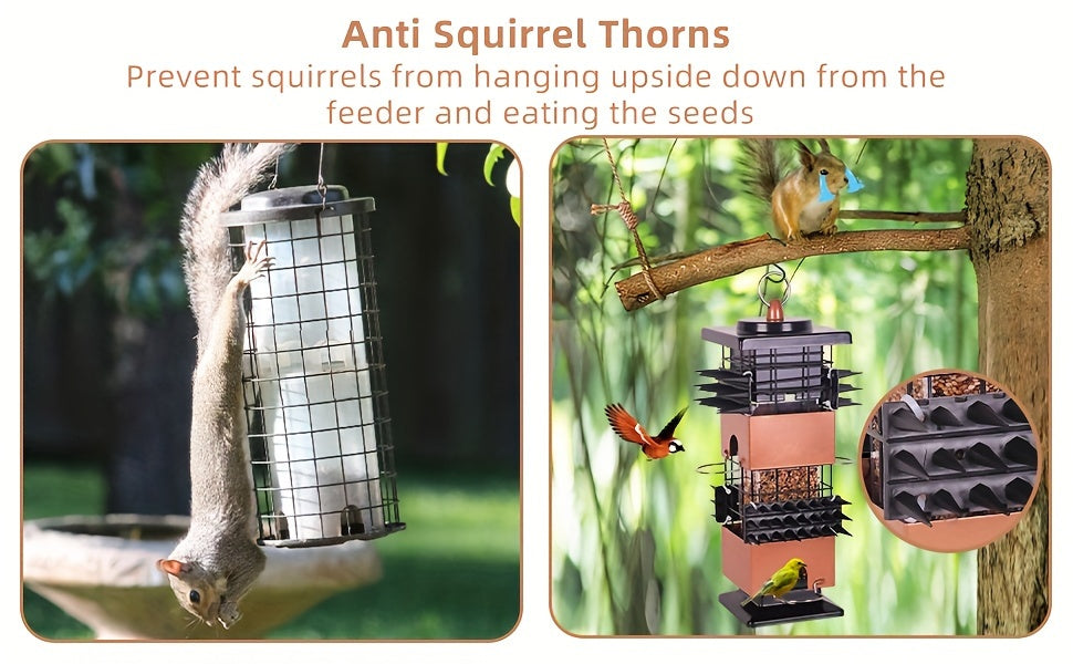 Squirrel Proof Bird Feeder for Outdoors Large Capacity Metal Hanging Feeder with Weight Activated Design Weather Resistant Construction Easy Hang Chains for Wild Birds