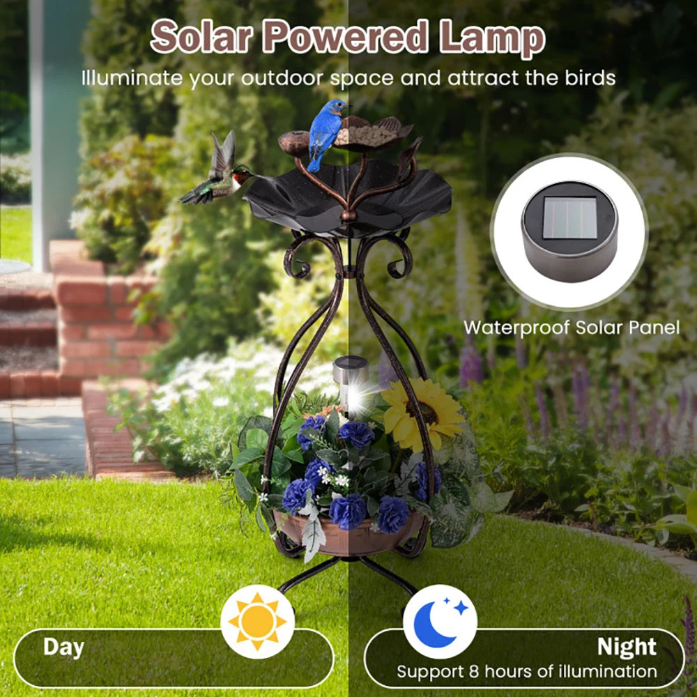 1 Pc Solar Outdoor Bird Bath Feeder Combo with Flower Planter