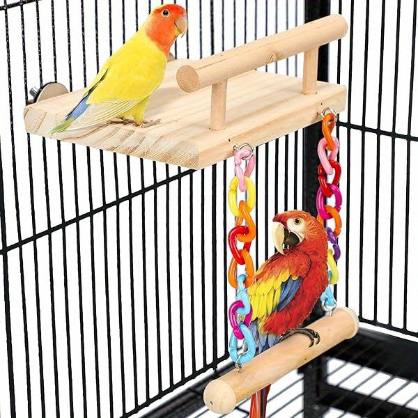 Bird Perches Cage Toys Parrot Wooden Platform Play Gym Exercise Stand with Acrylic Wood Swing Ferris Wheel Chewing for Green Cheeks Baby Lovebird Chinchilla Hamster Budgie