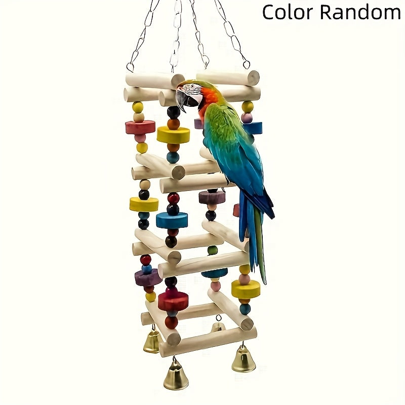 Wooden Parrot Ladder Swing Toy With Bell