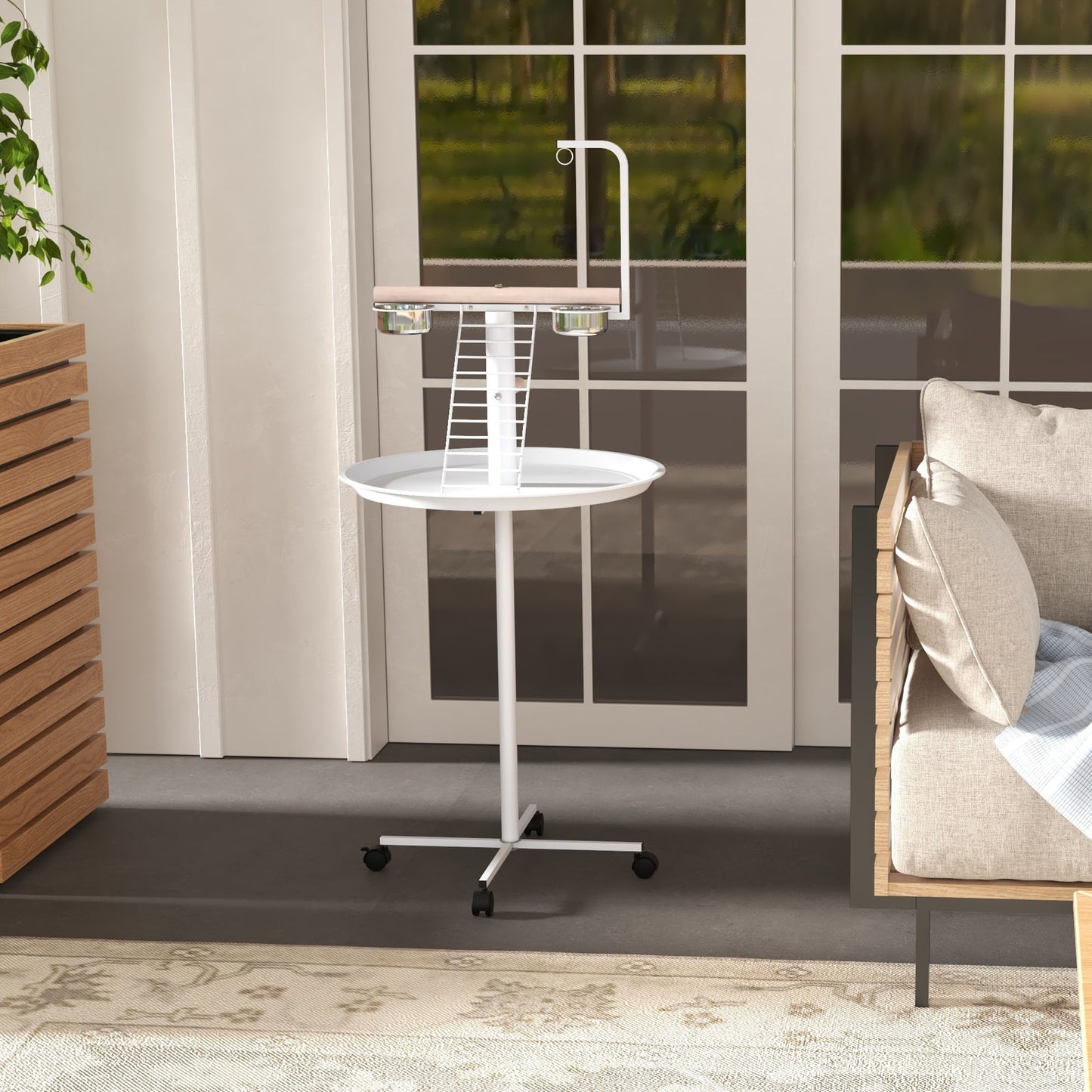 PawHut Bird Stand with Wheels and Stainless Steel Bowls
