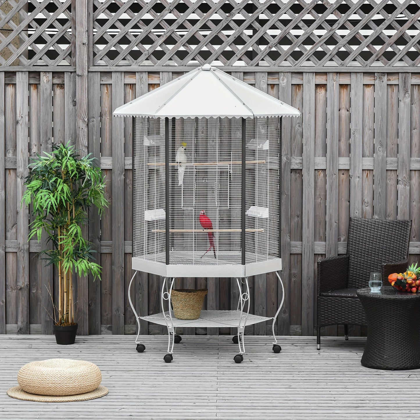 PawHut 77" Flight Bird Cage Hexagon Covered Canopy Portable Aviary with Storage