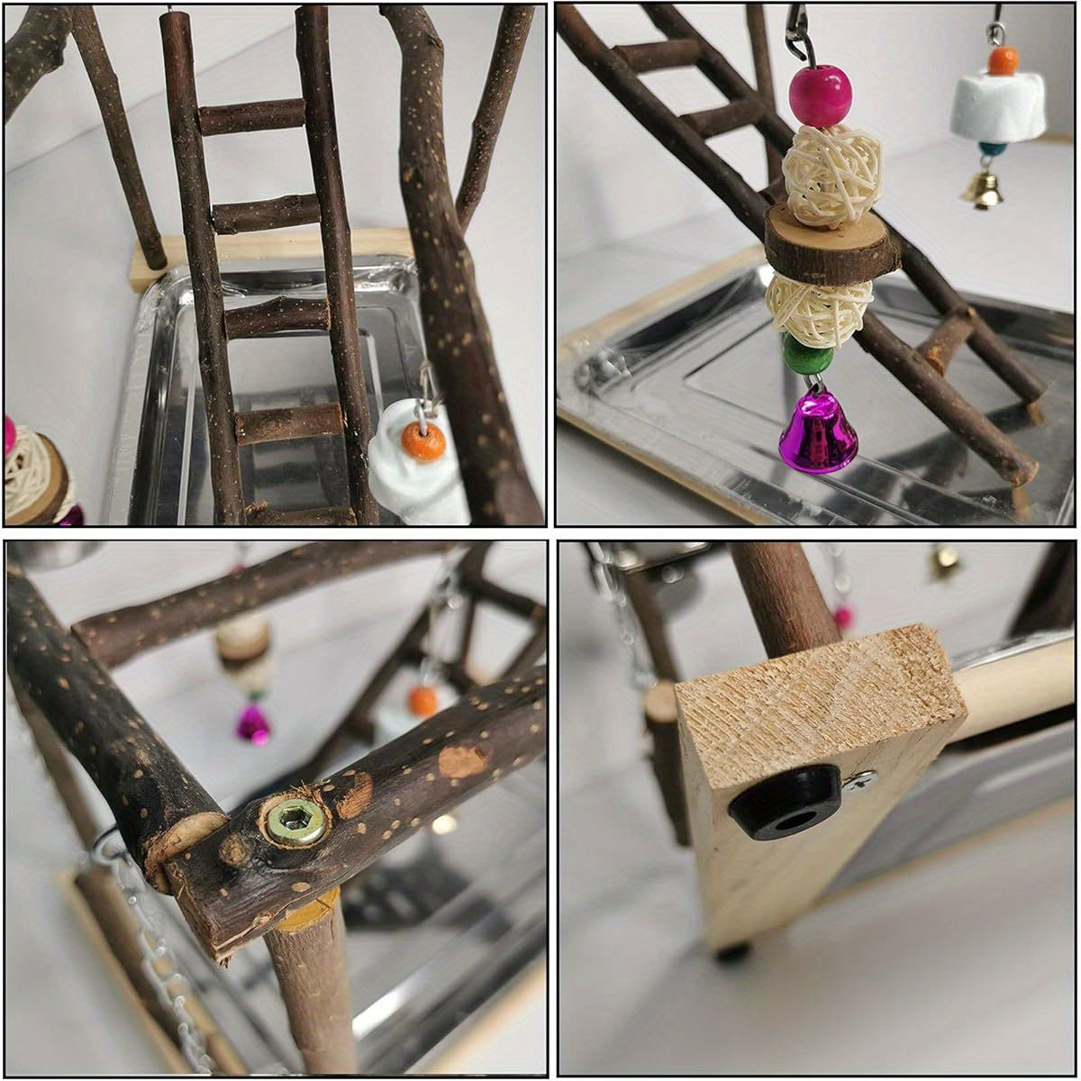 Parrots Playstand Bird Play Gym Stainless Steel and Wood Exercise Activity Center with Swings Ladders Chewing Toys Feeding Cups and Perch Stand for Conure Cockatiel Lovebirds Interactive Bird Playground for Mental and Physical Stimulation