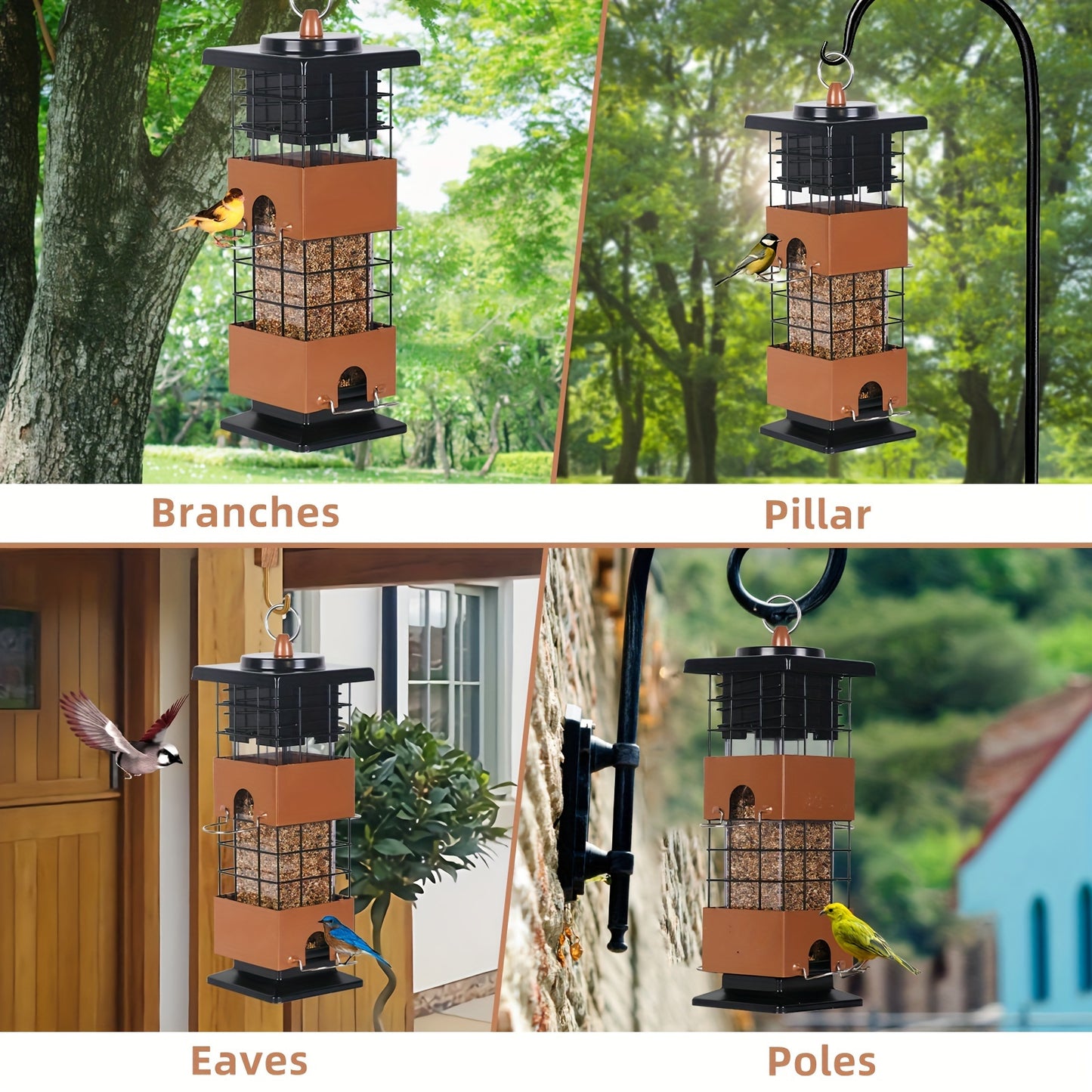 Squirrel Proof Bird Feeder for Outdoors Large Capacity Metal Hanging Feeder with Weight Activated Design Weather Resistant Construction Easy Hang Chains for Wild Birds