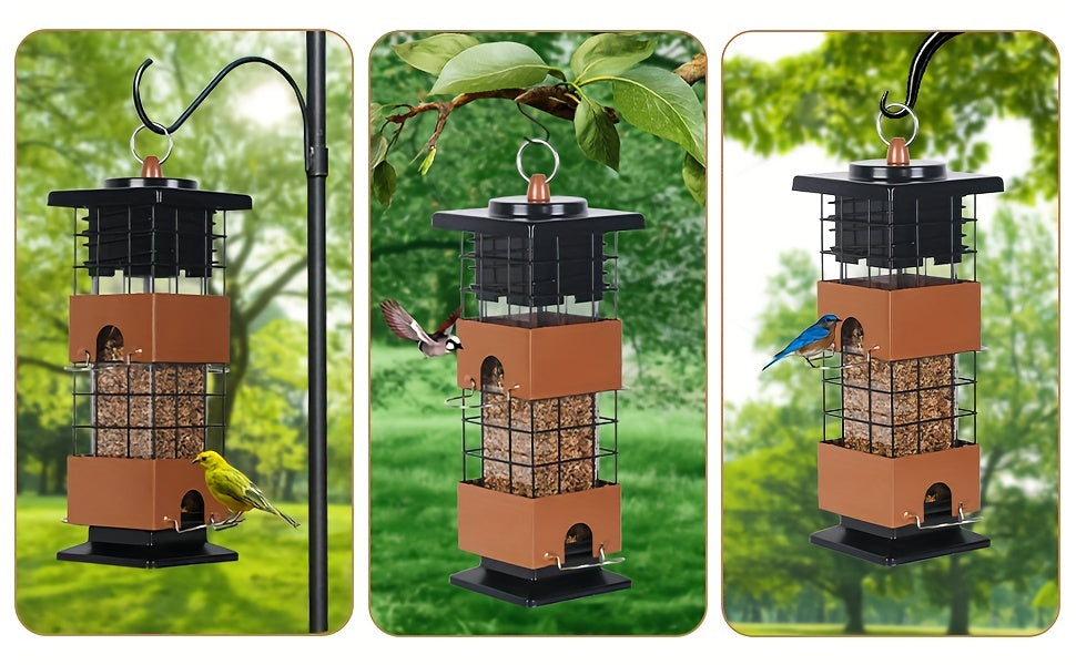 Squirrel Proof Bird Feeder for Outdoors Large Capacity Metal Hanging Feeder with Weight Activated Design Weather Resistant Construction Easy Hang Chains for Wild Birds