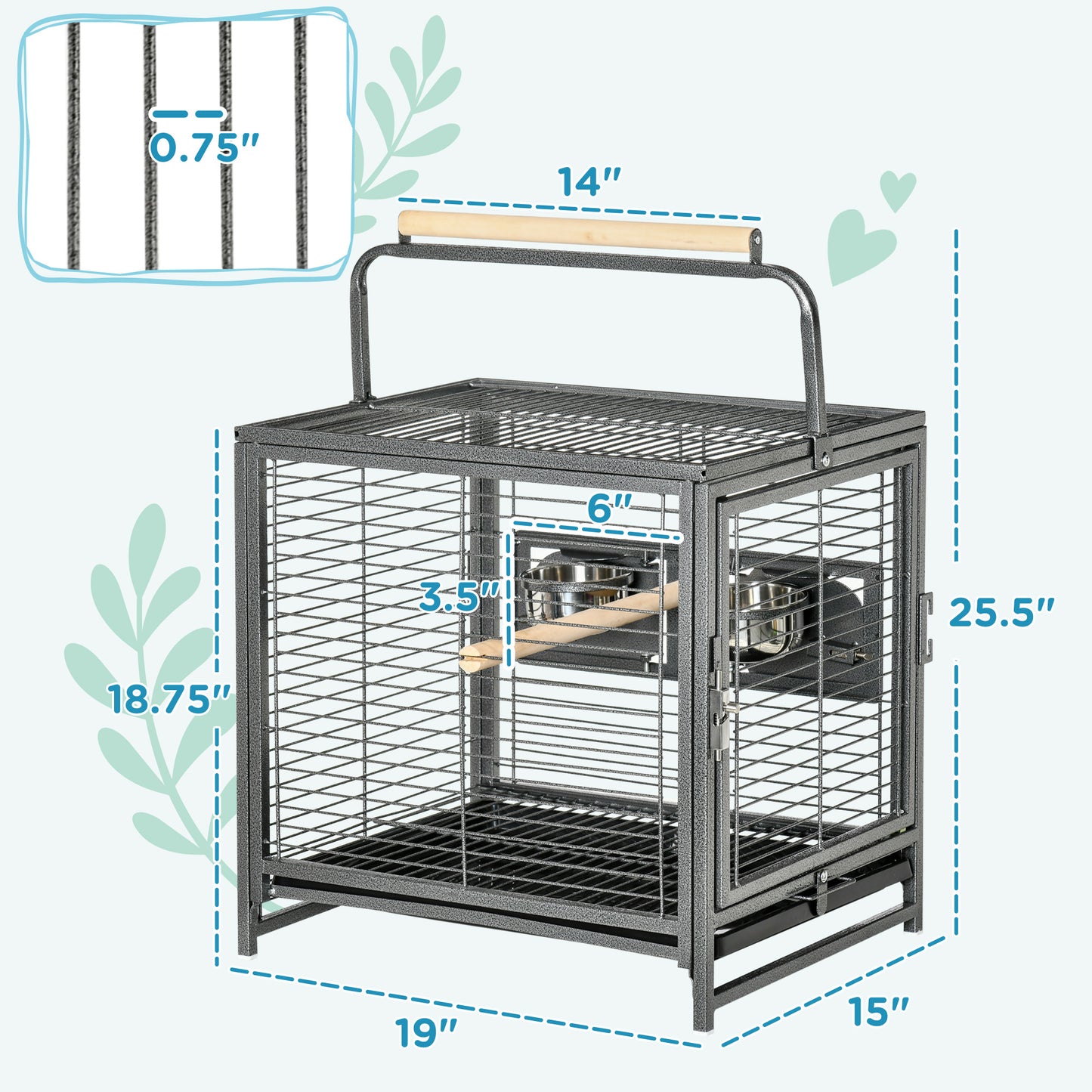 PawHut 18 Inch Heavy Duty Wrought Iron Bird Cage Carrier