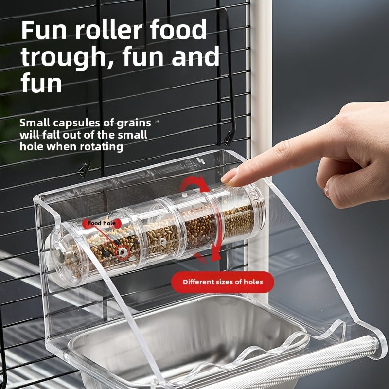 1pc Stainless Steel Transparent Non Slip Bird Cage Feeder Acrylic Parrot Foraging Station Multi Functional Parrot Food Bowl Monk Feeding Container Safe Hanging Pet Bird Feeder for Parrots Lovebirds Budgies