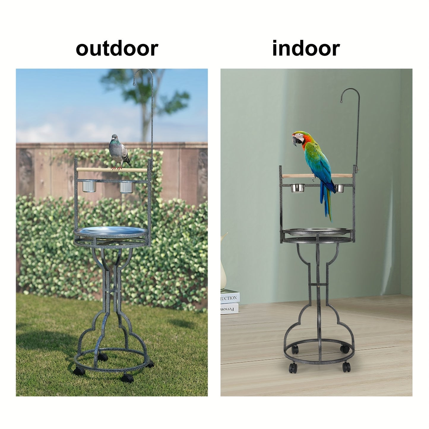 Iron Bird Stand With Toy Hook Parrot Perch Heavyduty