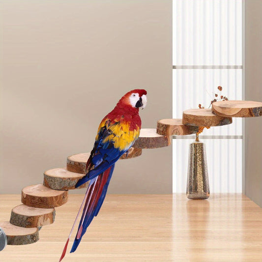 Natural Wood Parrot Ladder Toy for Small Birds Safe P
