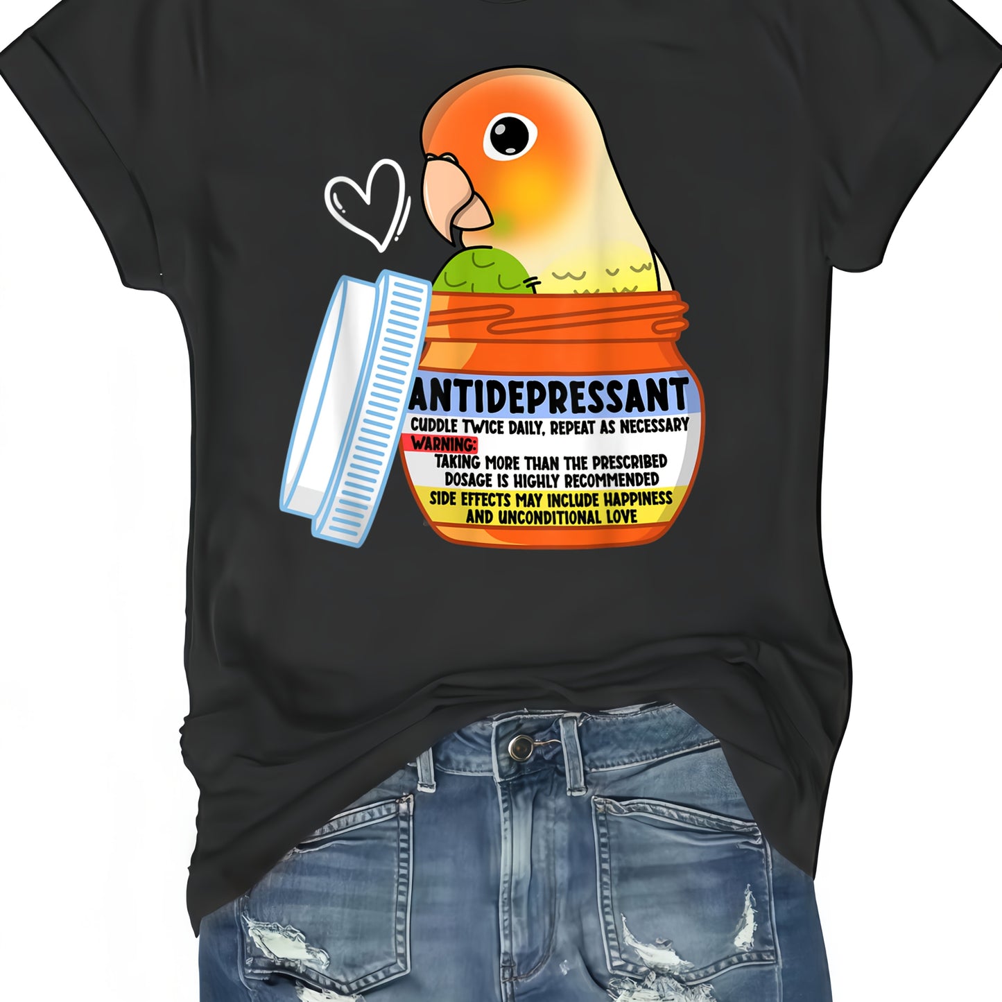 100% Cotton Parrot T-Shirt for Men and Women - Cute Green Cheek Design, Black, Sizes S-XXXL, Ideal Gift for Family