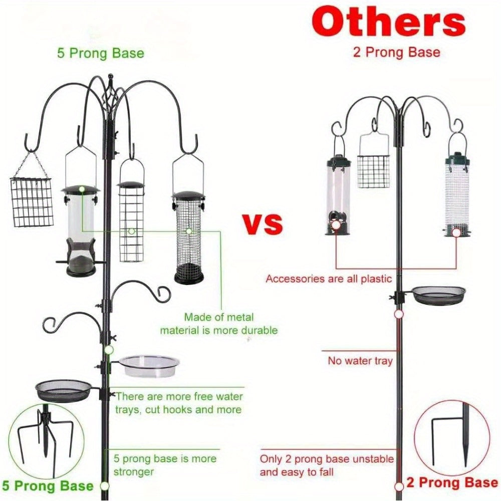 Deluxe Bird Feeding Station Waterproof Black Metal Kit with Multi-Compartment Feeders Suet Feeder Hanging Planter and Bird Bath for Garden Wildlife Attraction Easy Installation