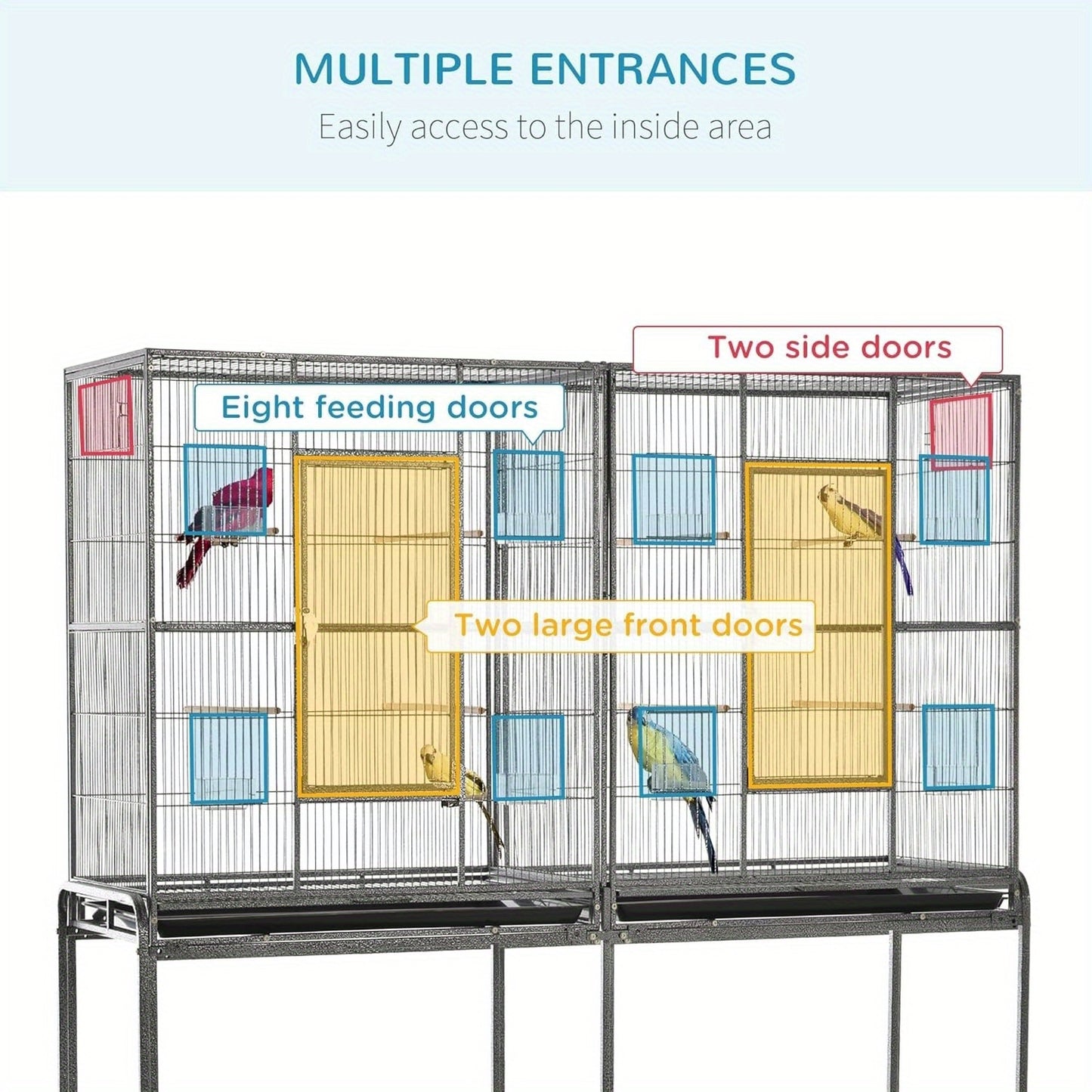 PawHut 65 Inch Double Rolling Metal Bird Cage Feeder