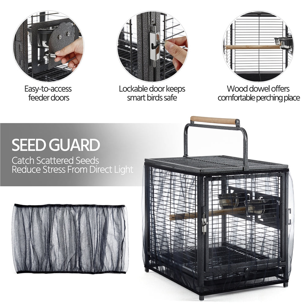 25.5'' Wrought Iron Travel Bird Cage Carrier with Handle, Wooden Perch & Seed Guard