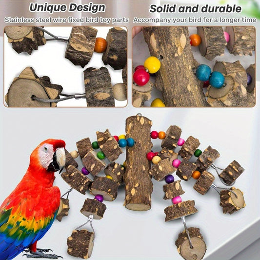 Natural Wood Parrot Chew Toy Blocks Interlocking Enrichment