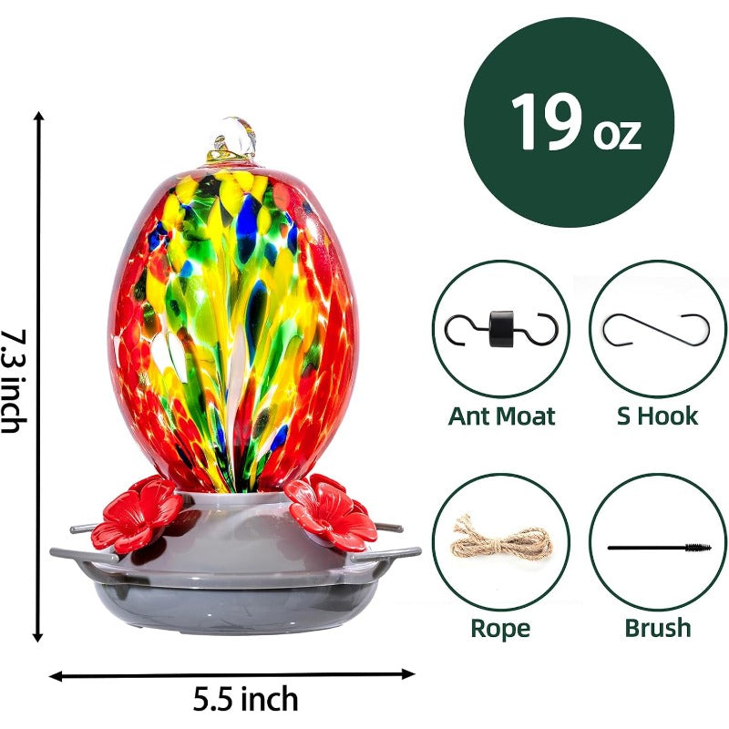 Hand Blown Glass Hummingbird Feeder With Plastic Base