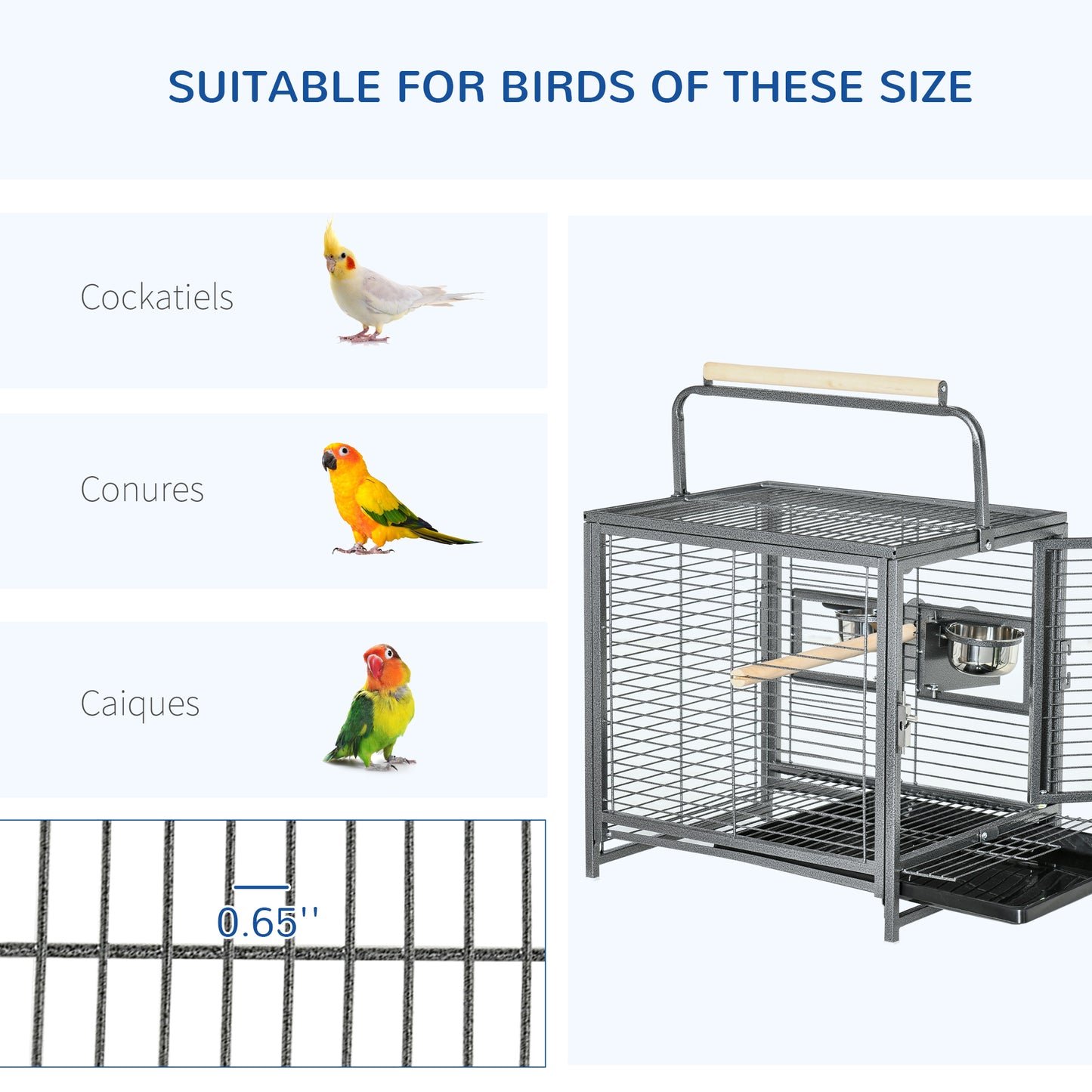 PawHut 18 Inch Heavy Duty Wrought Iron Bird Cage Carrier