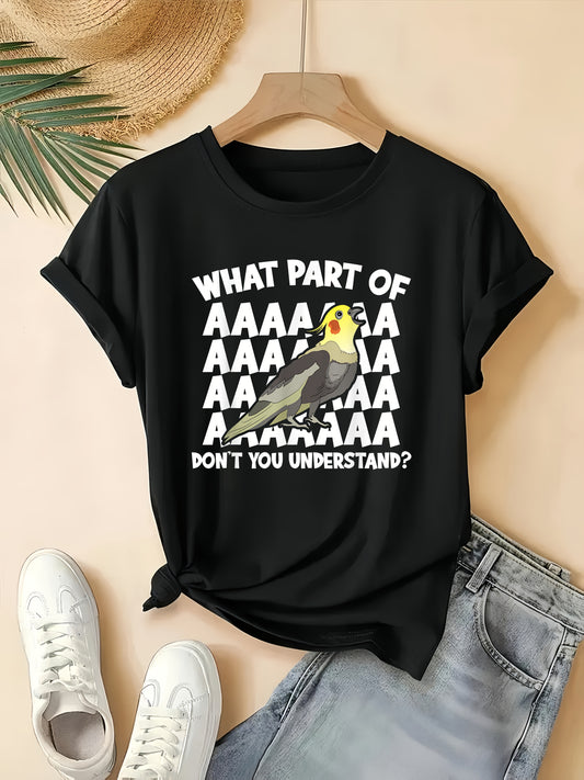 100% Cotton Cockatiel Parrot Bird T-Shirt - What Part Of AAA Don't You Understand Print, Black, Sizes S-XXXL