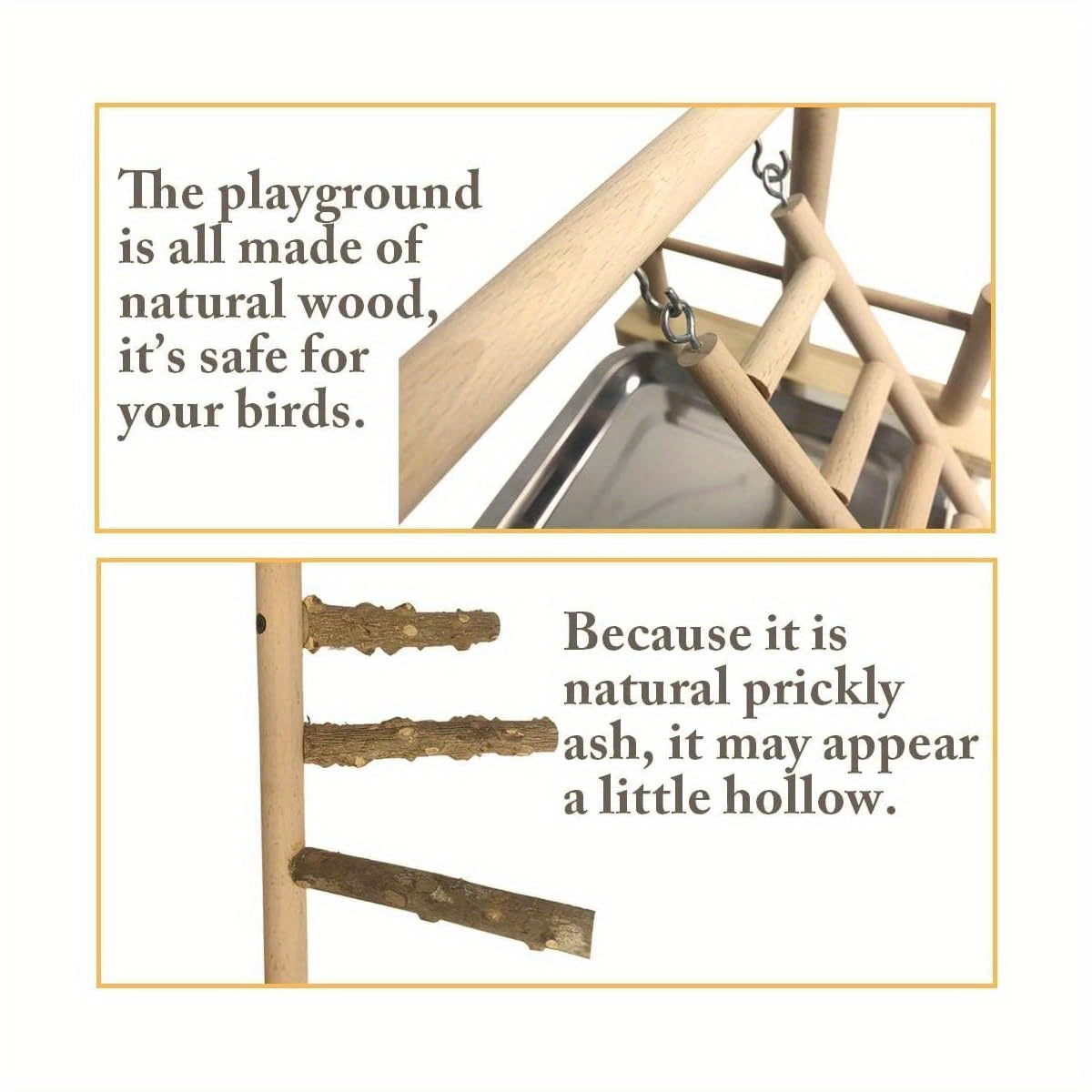 Bird Playground Parrot Perch Stand Toys Wood Play Gym Activity Center Exercise Playpen Ladder Swing with Feeder Cups Chewing Toy and Tray