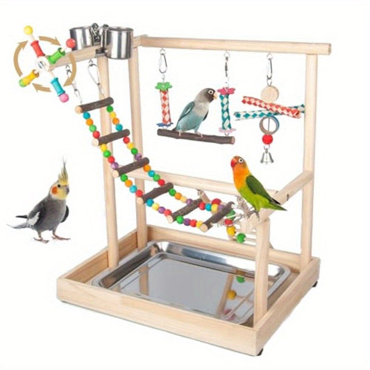 Medium Bird Playground Stand with Climbing Ladders Swing Chew Toys Detachable Feeder Heavy Duty Construction Spacious Base for Cockatiels Quakers Conures Lovebirds Budgies Tabletop Cage Perch Easy Assembly