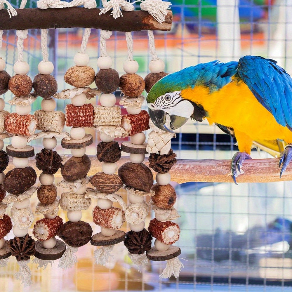 DECOHS Natural Wooden Parrot Chew Toy With Dispenser