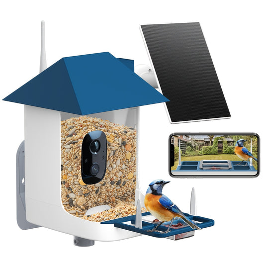 Smart Solar Powered Bird Feeder Camera 2K HD Video AI Bird Identification 11000 Species Real Time View Alerts 3W Solar Panel Outdoor Garden Bird Watching