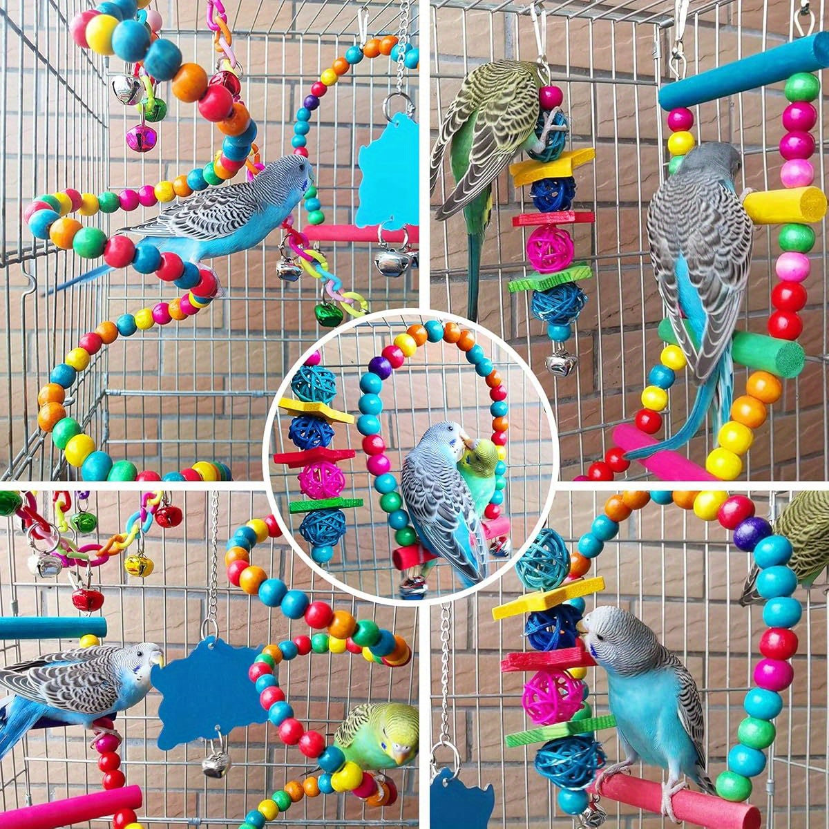 Bird Parakeet Cockatiel Toys Hammock Swing Climbing Ladders Wooden Perch Chewing Toy for Budgerigar Conures Love Birds Budgies
