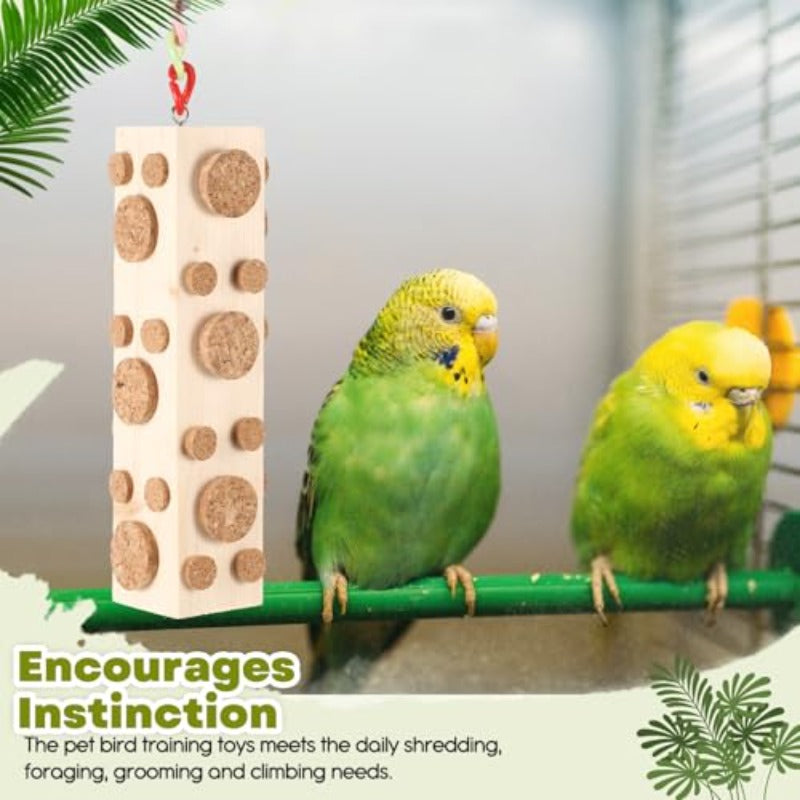 Solid Wood Oak Cork Bird Chew Toys For Macaws Parrots