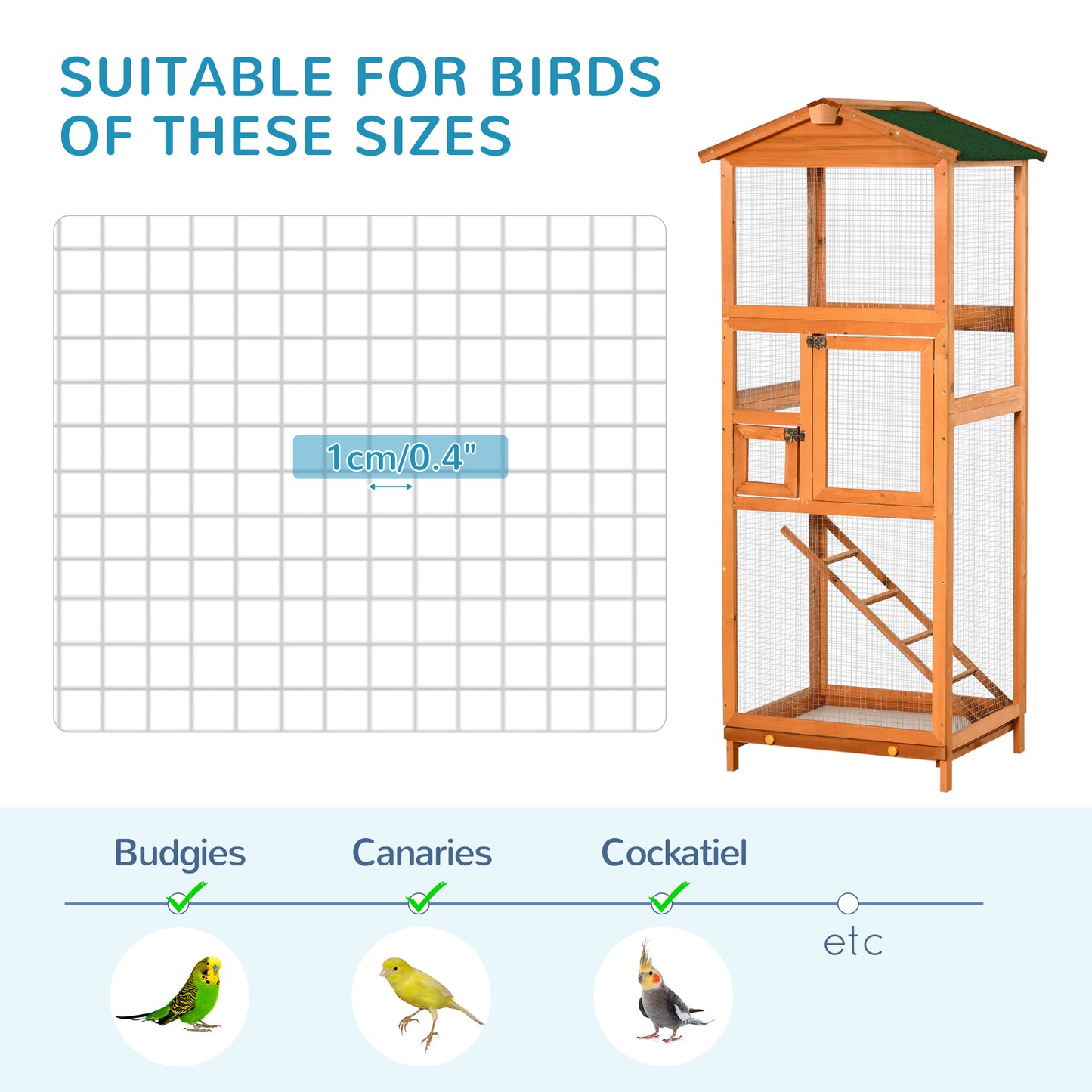 PawHut 65" Wooden Bird Cage Outdoor Aviary House Orange