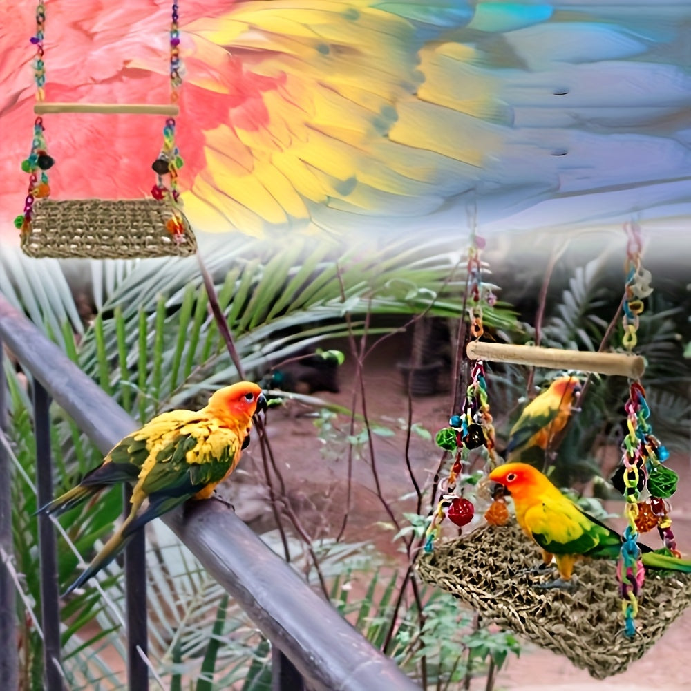 Parrot Swing and Play Gym Durable Acrylic Colorful Design Easy Clean Includes Ropes Cage Accessories Chew Balls and Bells for Small to Medium Parrots