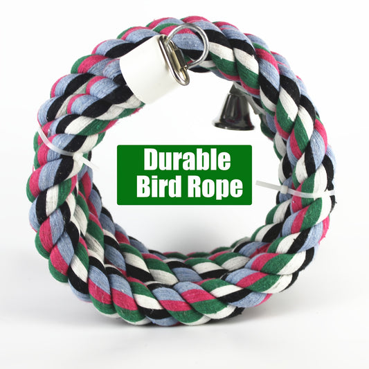 94.4 Inch Colorful Rope Bird Perch Swing with Bell Bendable Climbing and Standing Toy for Amazon Parrots Macaws Cockatiels Durable Synthetic Fiber Cage Accessory for Small to Large Birds Pet Enrichment Item